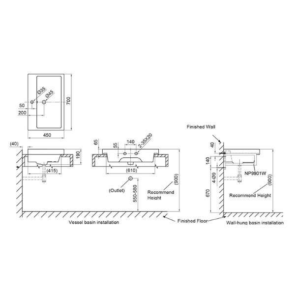 70公分檯上盆-單孔
